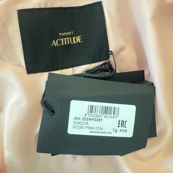 TWINSET ACTITUDE Jacquard Check Boucle Tweed Lurex Fringe Boyfriend Fit Blazer - Picture 15 of 16